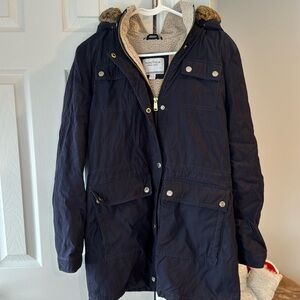 Nautica Women's Navy Microfiber Parka Jacket with Faux Fur Hood
